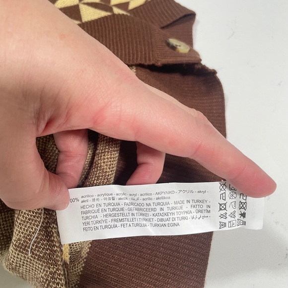 Zara Girl’s Knit Button-up Sweater Vest Geometric Print Brown/Tan SZ 6-7 - Picture 6 of 7